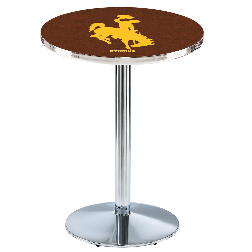 L214 University of Wyoming 36' Tall - 36' Top Pub Table w/ Chrome Finish. Picture 1
