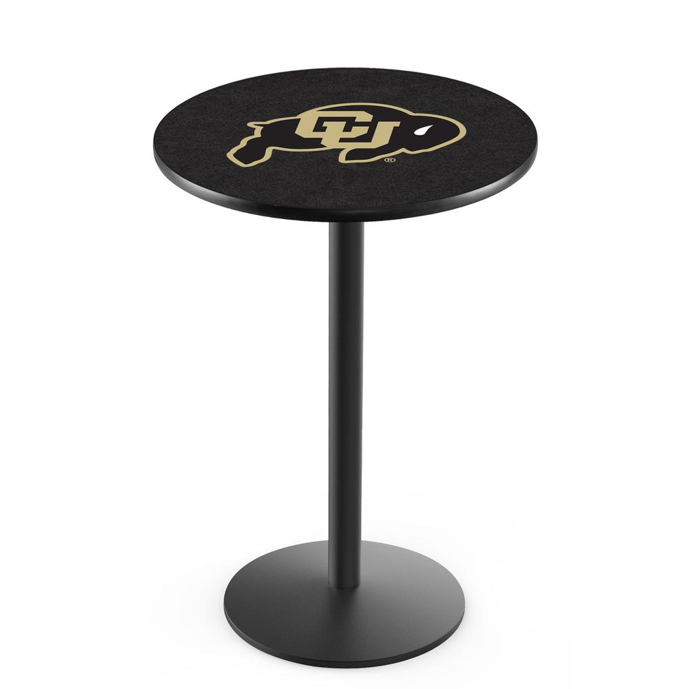 L214 University of Colorado 36" Tall - 36" Top Pub Table with Black Wrinkle Finish. Picture 1