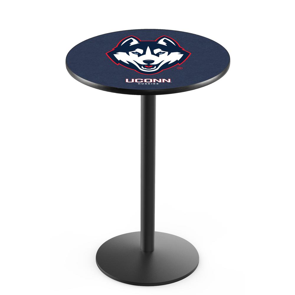 L214 University of Connecticut 36' Tall - 36' Top Pub Table w/ Black Wrinkle Finish. Picture 1