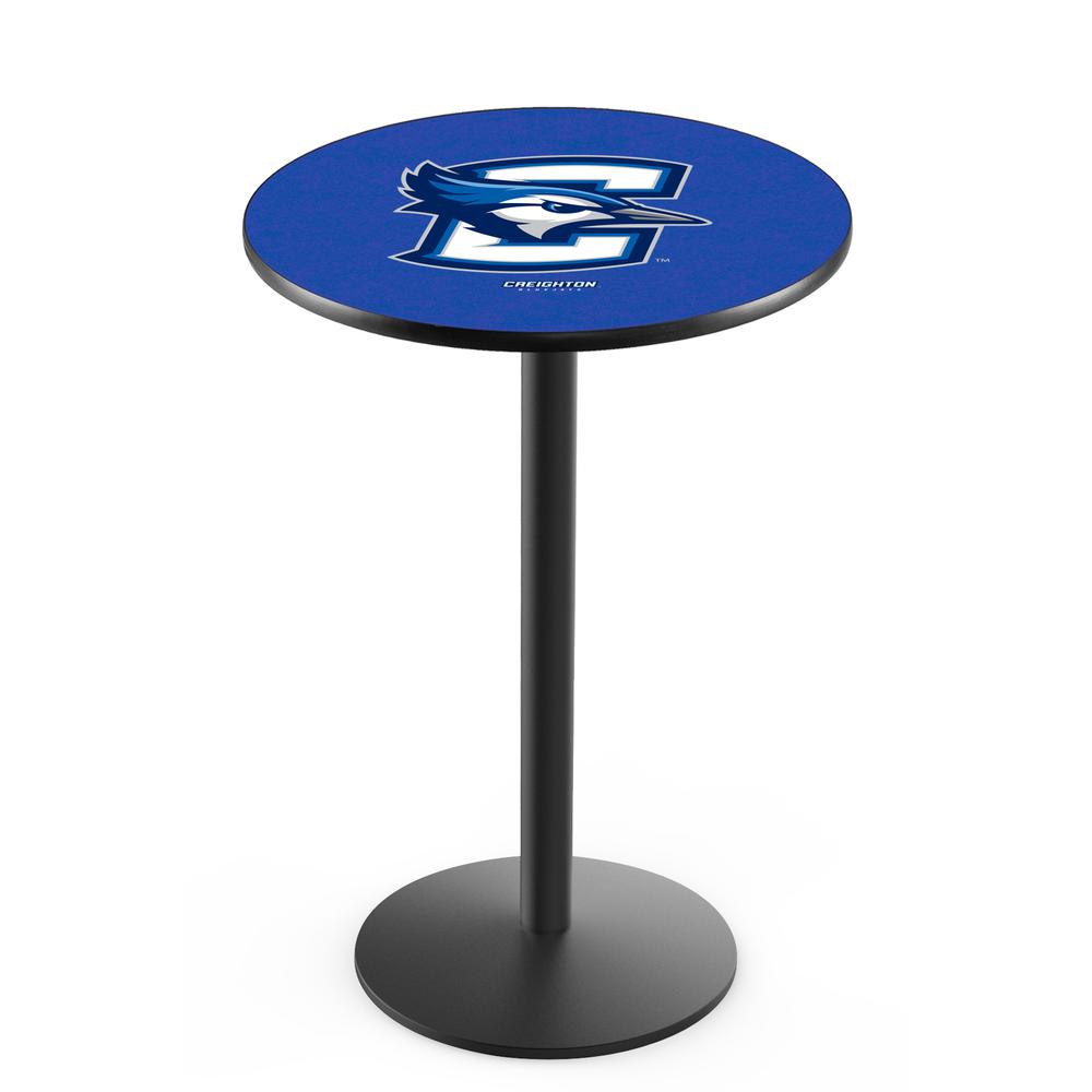 L214 Creighton University 36" Tall - 36" Top Pub Table with Black Wrinkle Finish. Picture 1