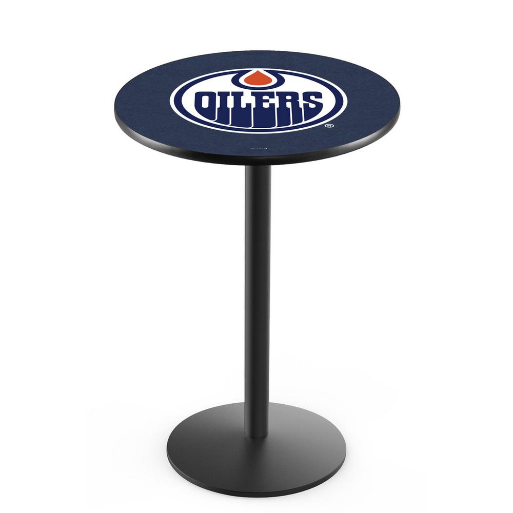 L214 Edmonton Oilers 36" Tall - 36" Top Pub Table with Black Wrinkle Finish (6835). Picture 1