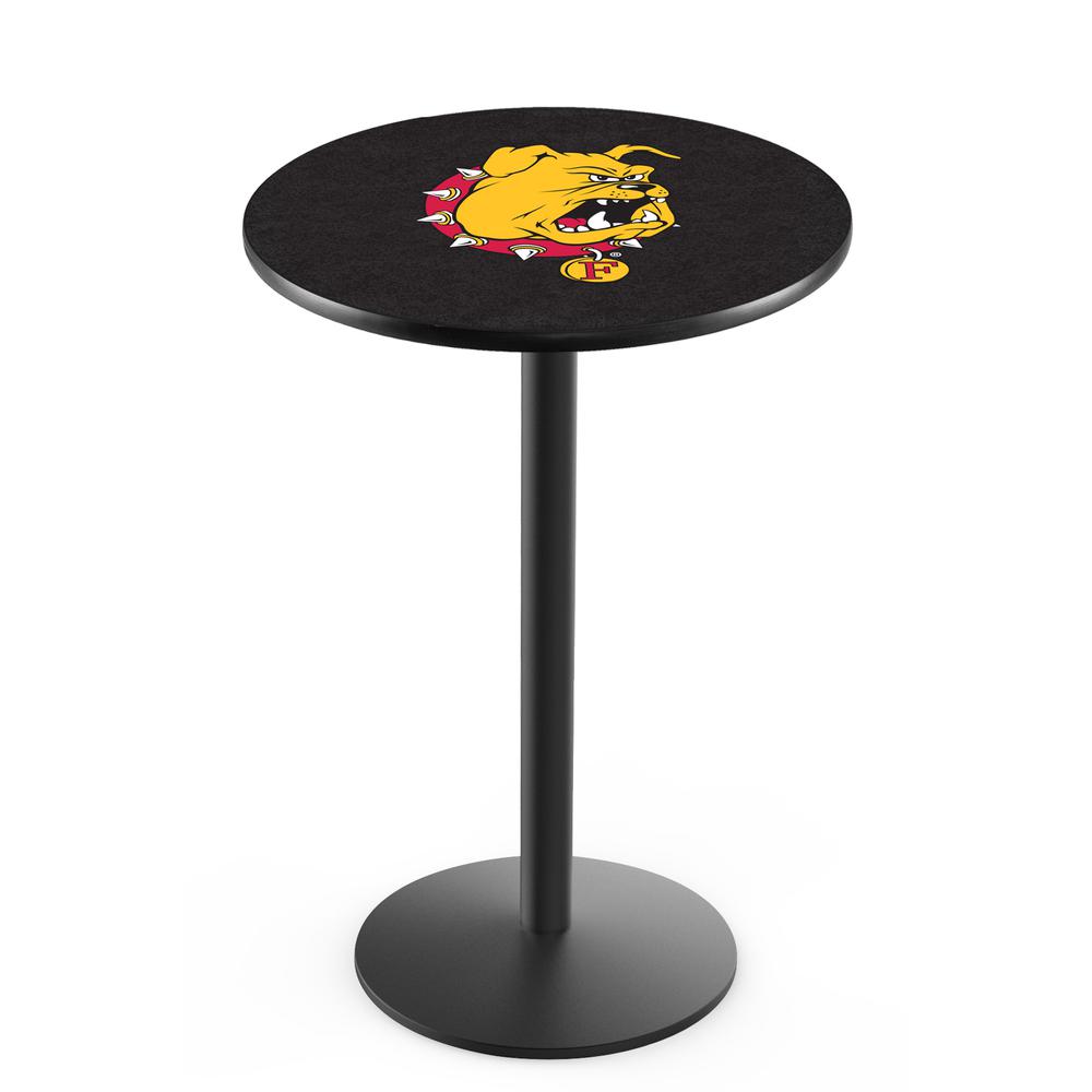L214 Ferris State University 36" Tall - 36" Top Pub Table with Black Wrinkle Finish. Picture 1