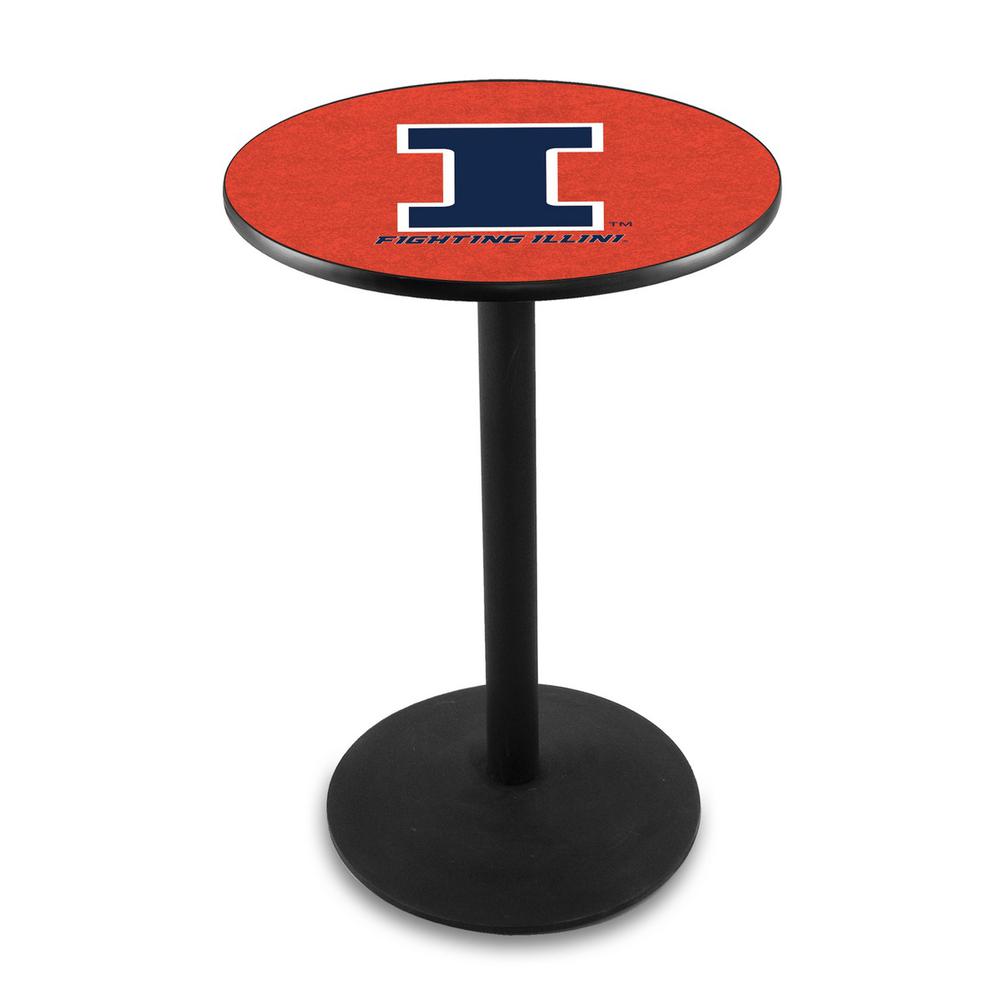 L214 University of Illinois 36" Tall - 36" Top Pub Table with Black Wrinkle Finish. Picture 1