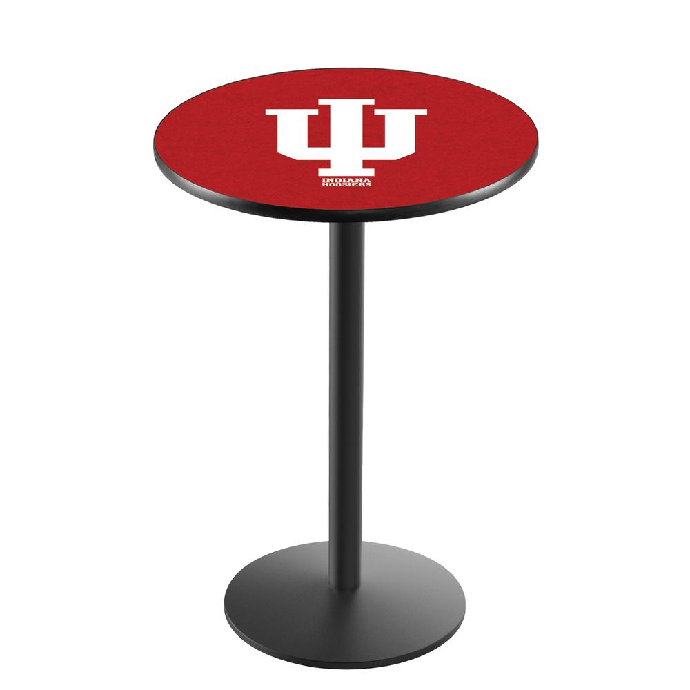L214 Indiana University 36" Tall - 36" Top Pub Table with Black Wrinkle Finish. Picture 1