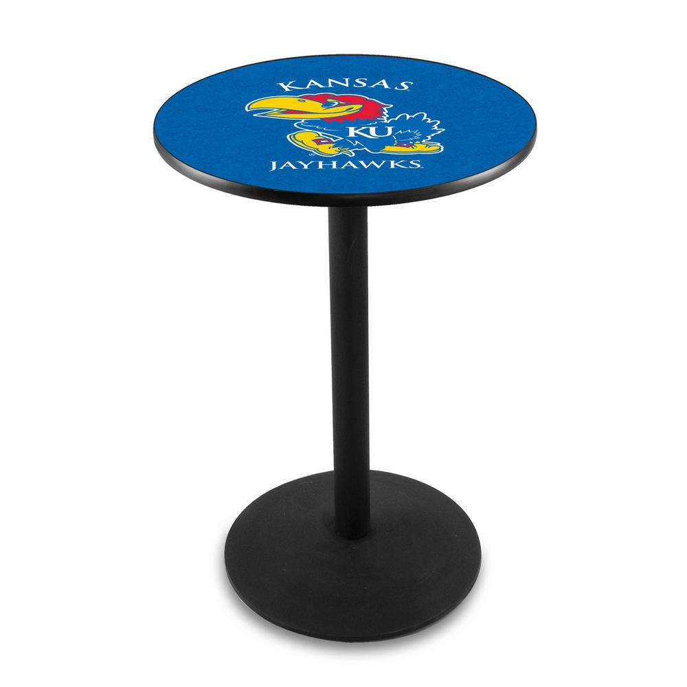 L214 University of Kansas 36" Tall - 36" Top Pub Table with Black Wrinkle Finish. Picture 1