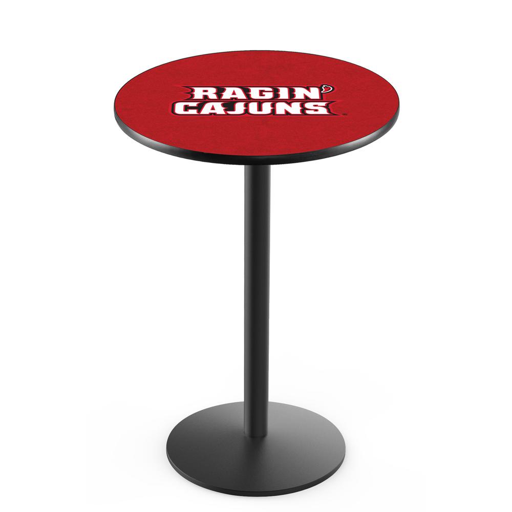 L214 University of Louisiana at Lafayette 36" Tall - 36" Top Pub Table with Black Wrinkle Finish. Picture 1