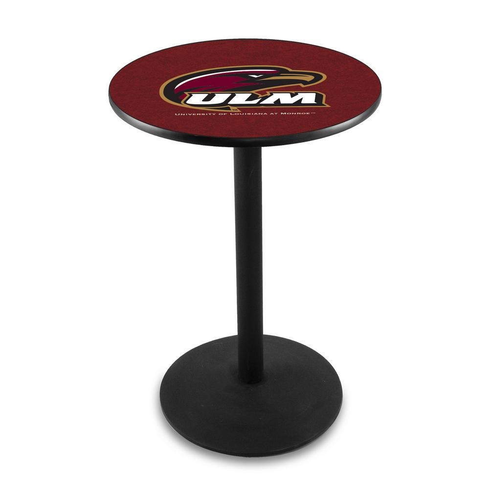 L214 University of Louisiana at Monroe 36' Tall - 36' Top Pub Table w/ Black Wrinkle Finish. Picture 1