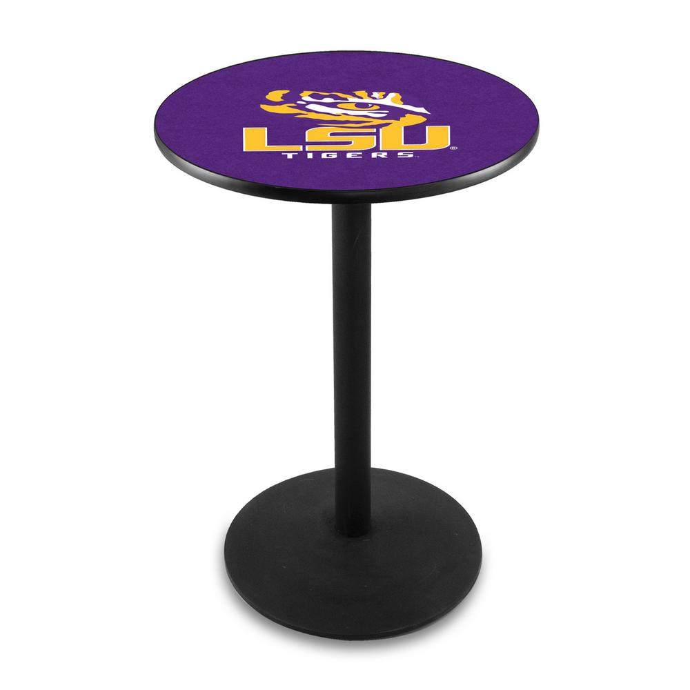 L214 Louisiana State University 36" Tall - 36" Top Pub Table with Black Wrinkle Finish. Picture 1