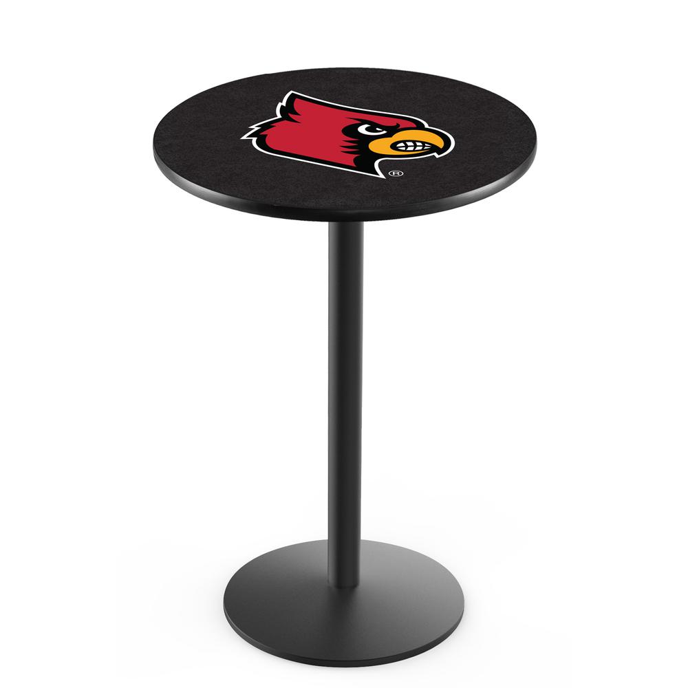 L214 University of Louisville 36' Tall - 36' Top Pub Table w/ Black Wrinkle Finish. Picture 1