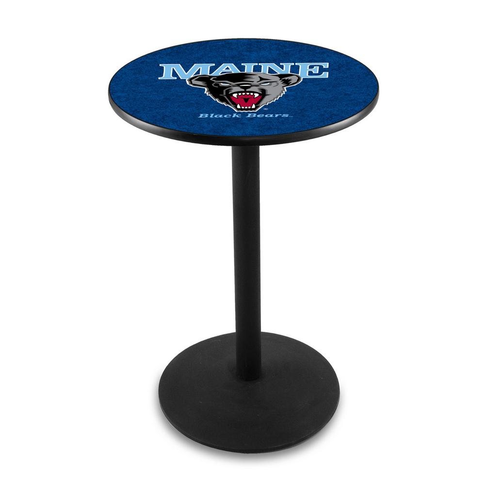 L214 University of Maine 36" Tall - 36" Top Pub Table with Black Wrinkle Finish. Picture 1