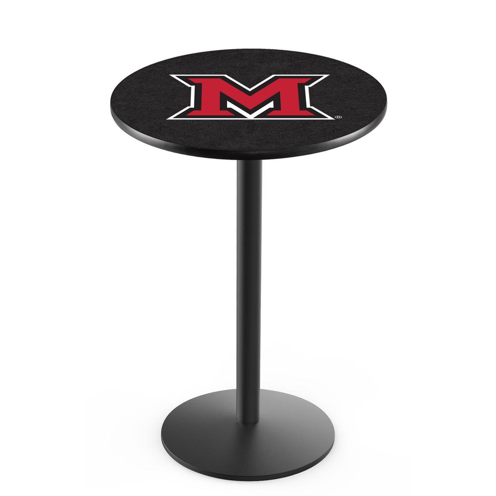 L214 Miami University (OH) 36' Tall - 36' Top Pub Table w/ Black Wrinkle Finish. Picture 1