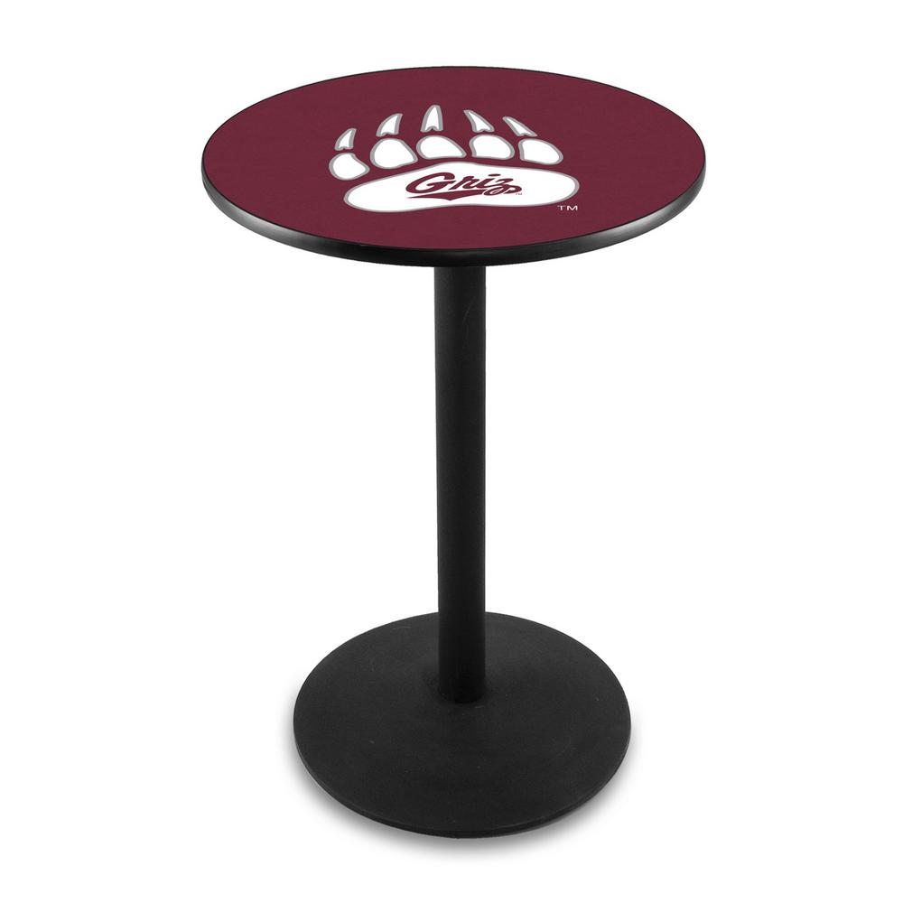 L214 University of Montana 36" Tall - 36" Top Pub Table with Black Wrinkle Finish. Picture 1