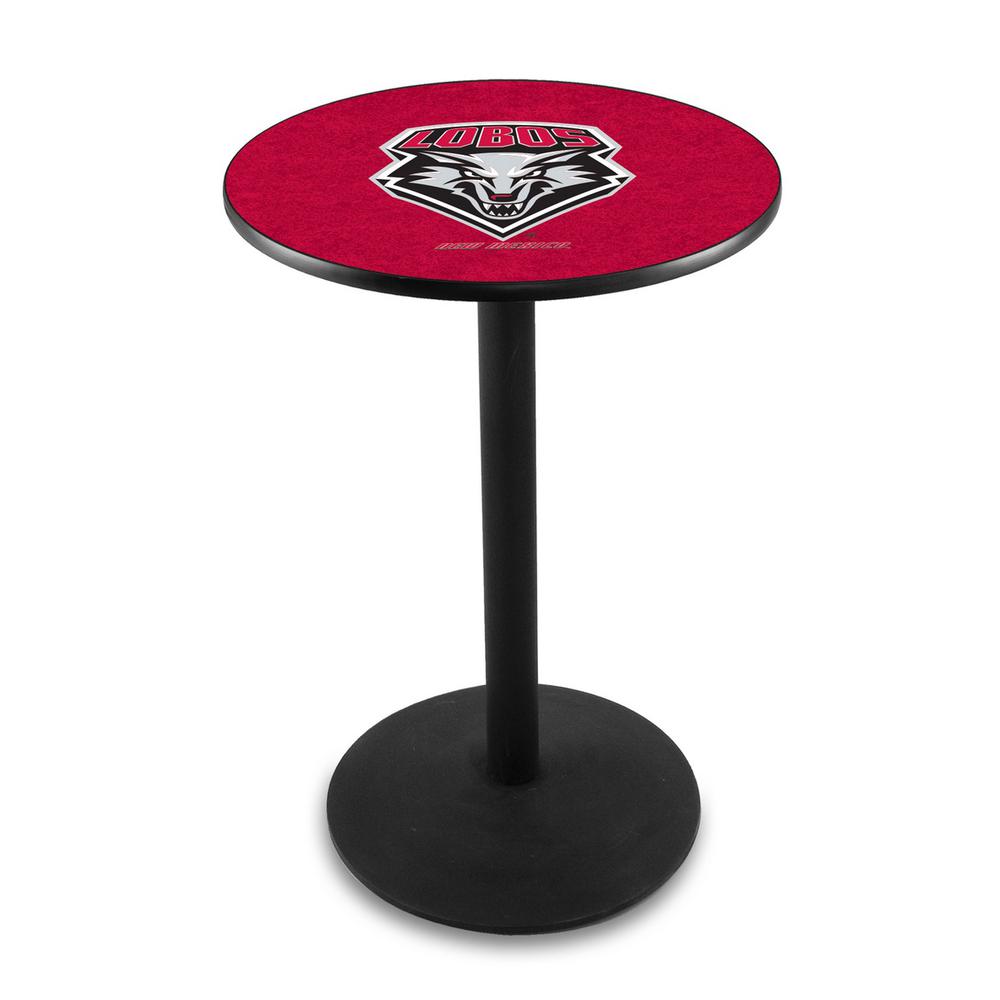 L214 University of New Mexico 36" Tall - 36" Top Pub Table with Black Wrinkle Finish. Picture 1