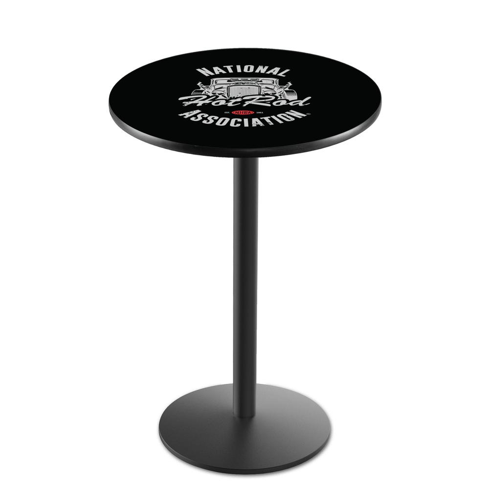 L214 - 36" NHRA Hot Rod, Black Wrinkle Pub Table with 36" dia. top by Holland Bar Stool Co.. Picture 1