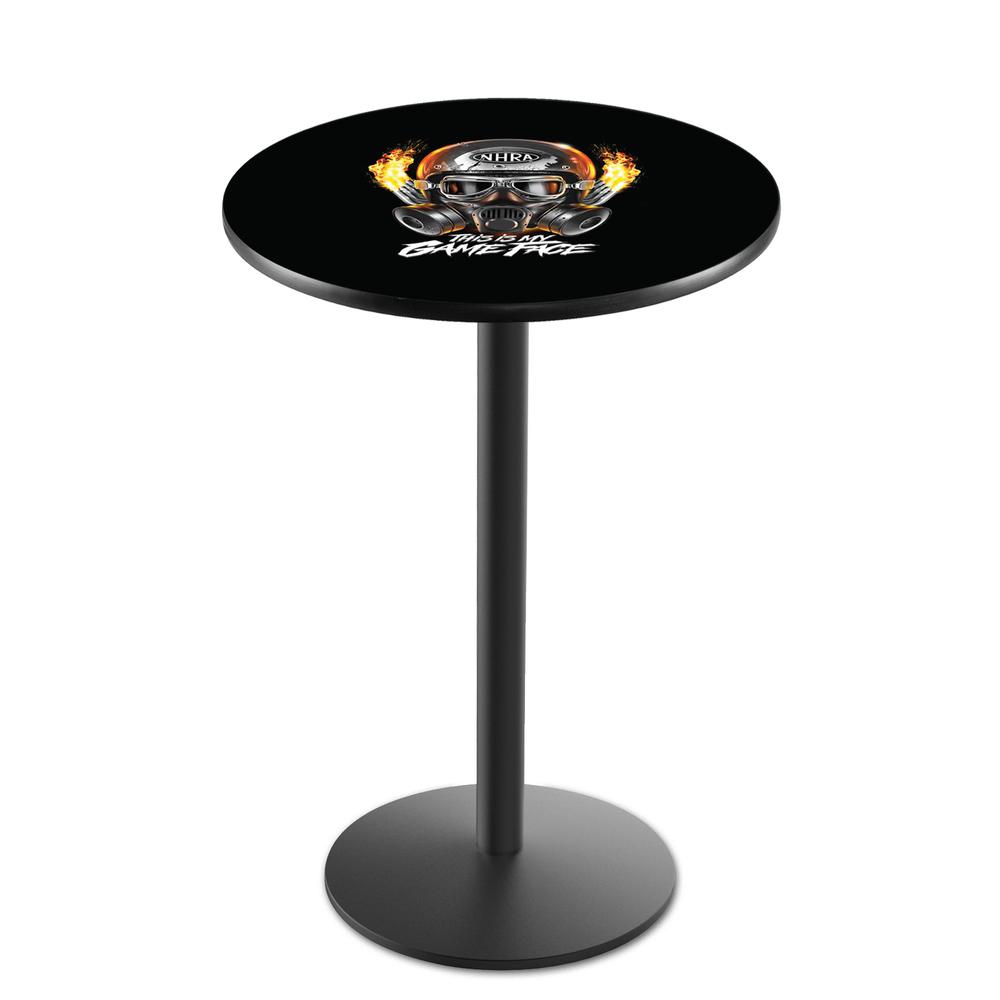 L214 - 36" NHRA Mask, Black Wrinkle Pub Table with 36" dia. top by Holland Bar Stool Co.. Picture 1