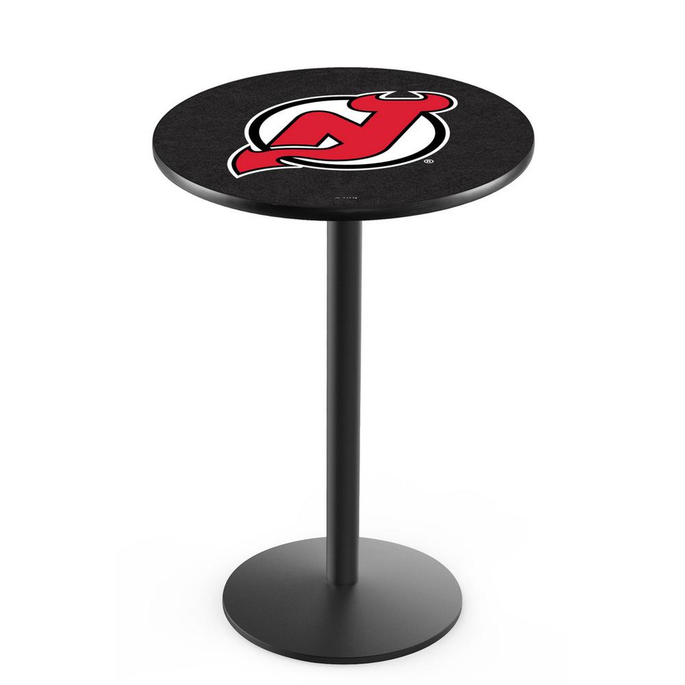 L214 New Jersey Devils 36" Tall - 36" Top Pub Table with Black Wrinkle Finish (7450). Picture 1