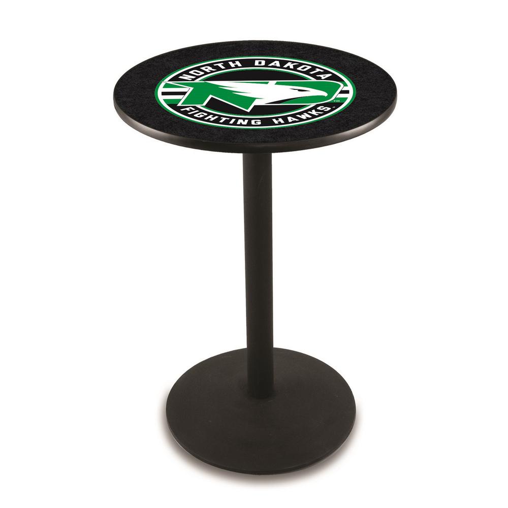 L214 University of North Dakota 36" Tall - 36" Top Pub Table with Black Wrinkle Finish. Picture 1