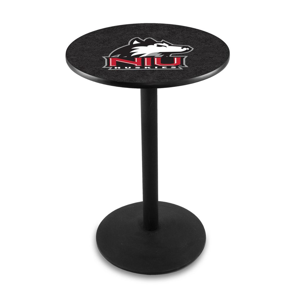L214 University of Northern Illinois 36" Tall - 36" Top Pub Table with Black Wrinkle Finish. Picture 1