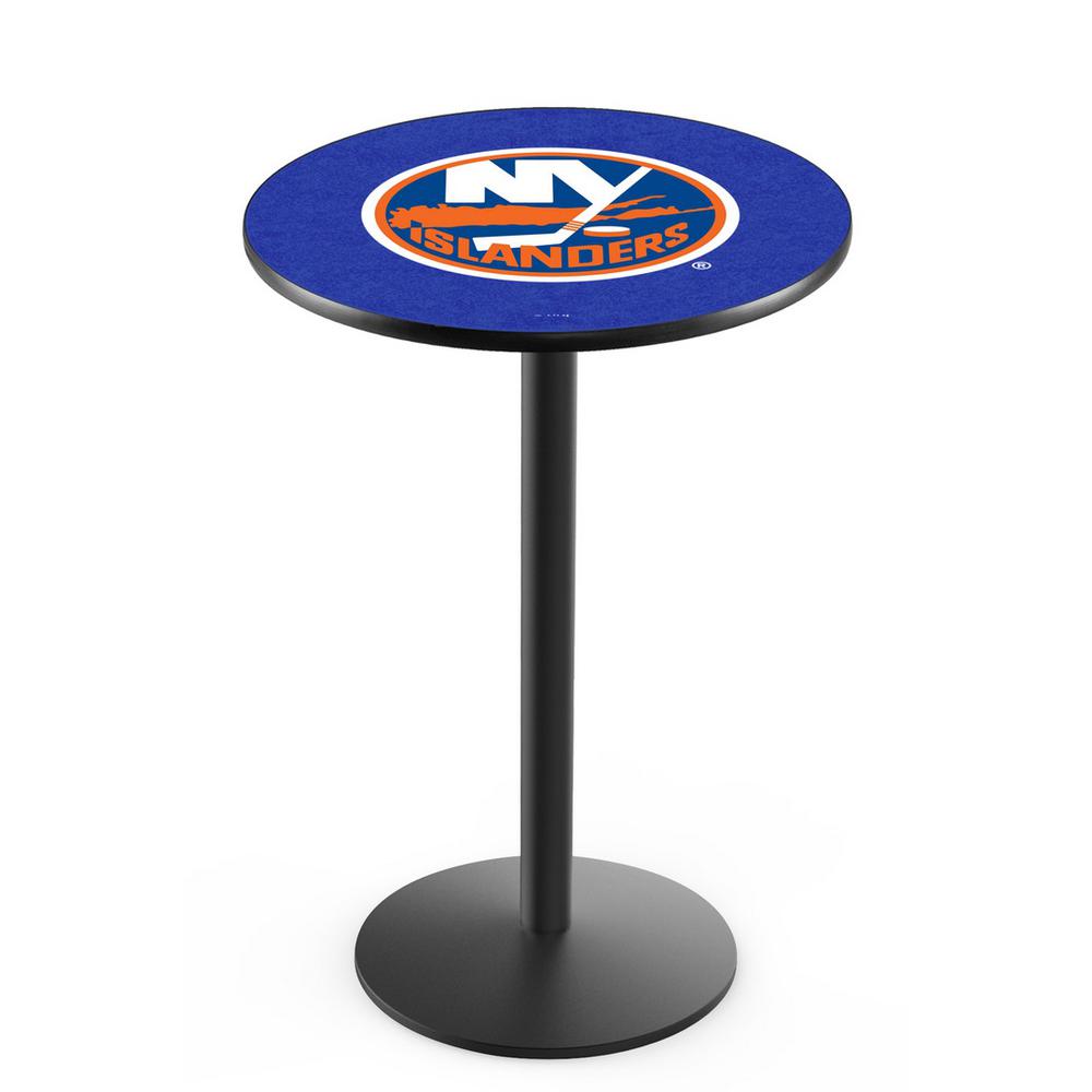 L214 New York Islanders 36" Tall - 36" Top Pub Table with Black Wrinkle Finish (7535). Picture 1