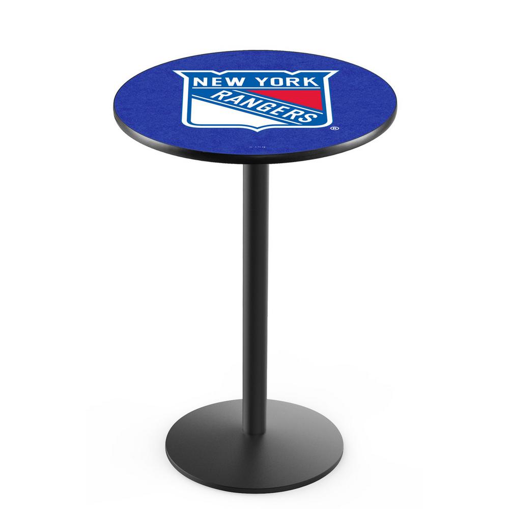 L214 New York Rangers 36' Tall - 36' Top Pub Table w/ Black Wrinkle Finish (7542). Picture 1