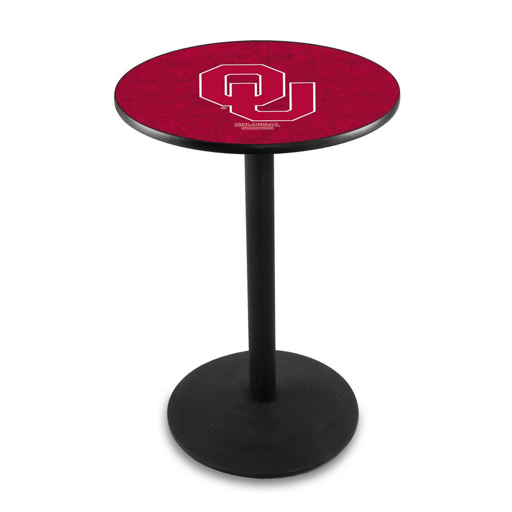 L214 Oklahoma University 36" Tall - 36" Top Pub Table with Black Wrinkle Finish. Picture 1