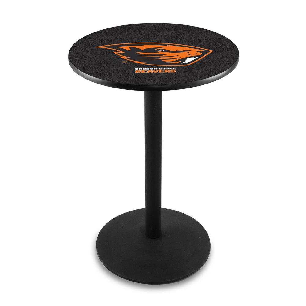 L214 Oregon State University 36" Tall - 36" Top Pub Table with Black Wrinkle Finish. Picture 1