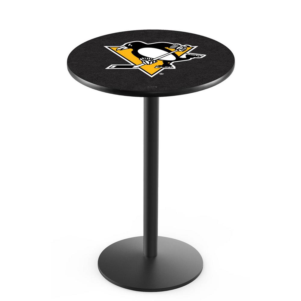 L214 Pittsburgh Penguins 36" Tall - 36" Top Pub Table with Black Wrinkle Finish (7634). Picture 1