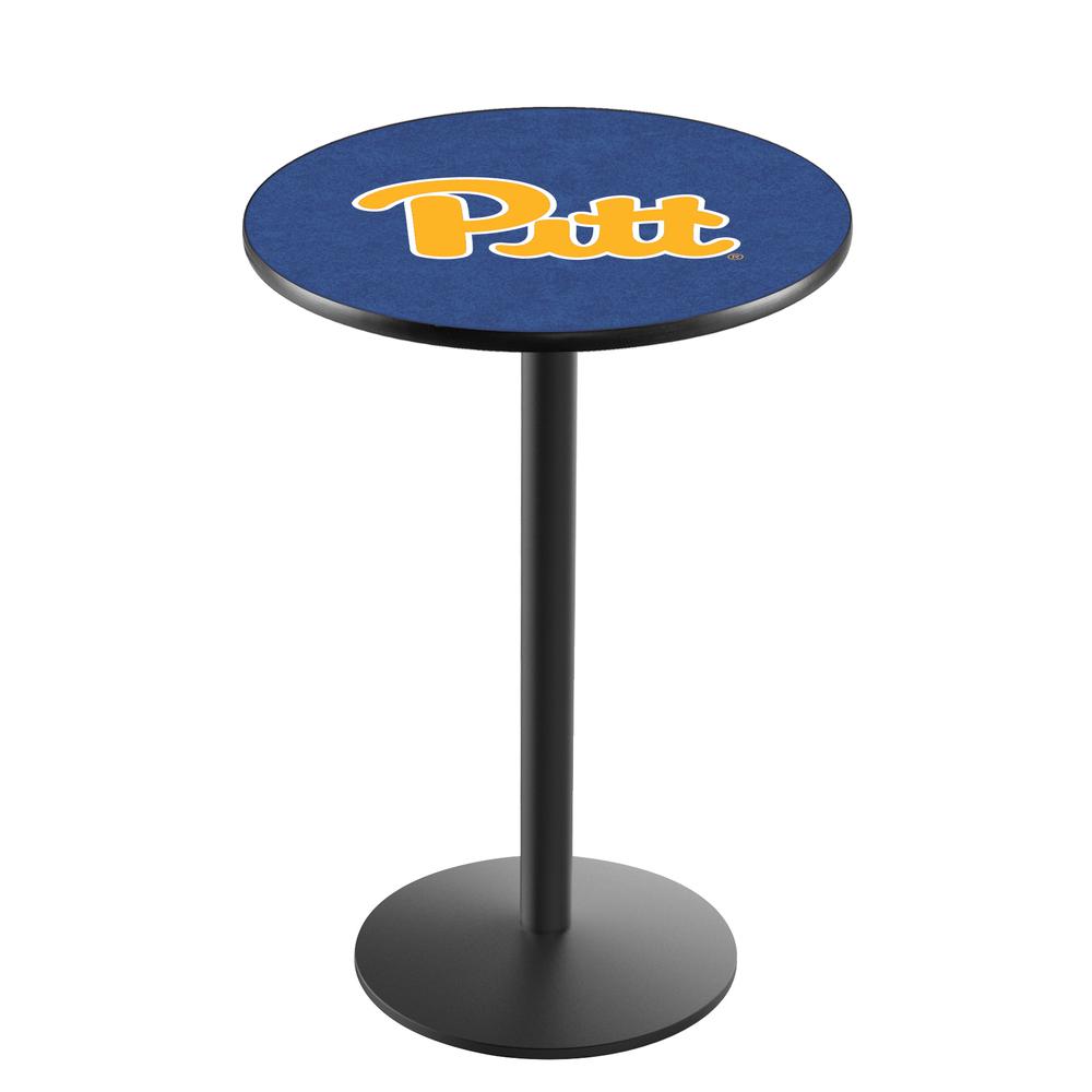 L214 University of Pittsburgh 36" Tall - 36" Top Pub Table with Black Wrinkle Finish. Picture 1