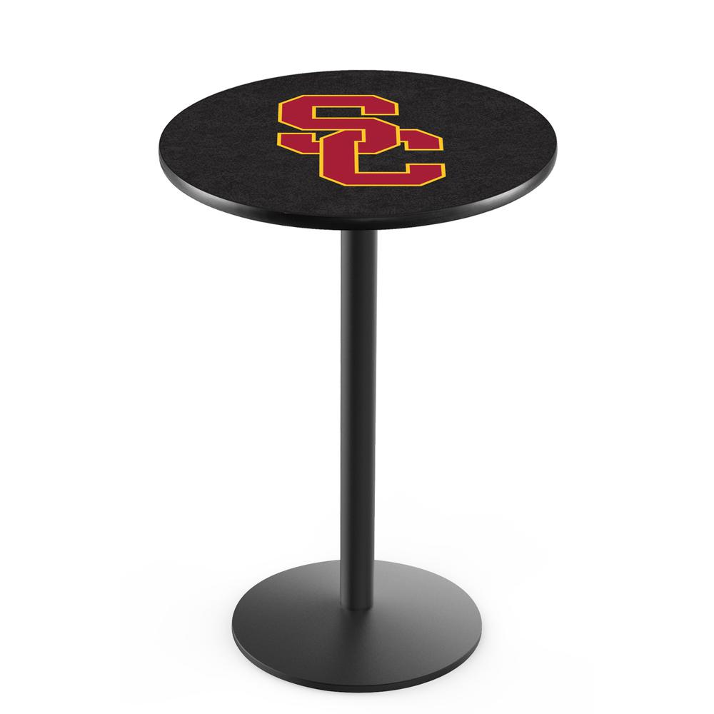 L214 University of Southern California 36" Tall - 36" Top Pub Table with Black Wrinkle Finish. Picture 1