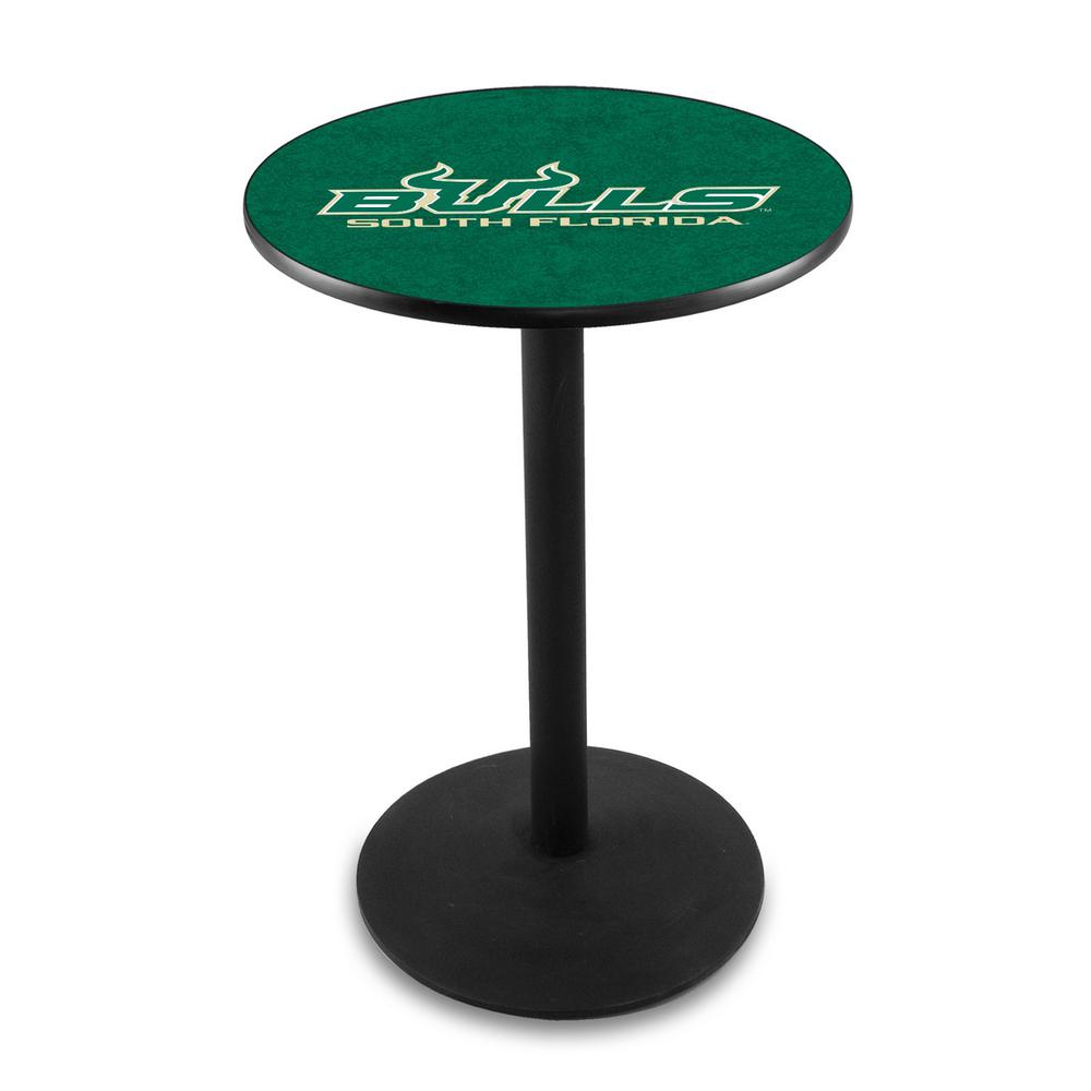 L214 University of South Florida 36" Tall - 36" Top Pub Table with Black Wrinkle Finish. Picture 1