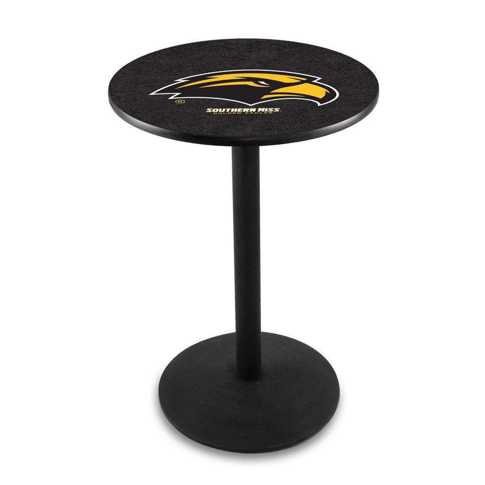 L214 University of Southern Mississippi 36" Tall - 36" Top Pub Table with Black Wrinkle Finish. Picture 1