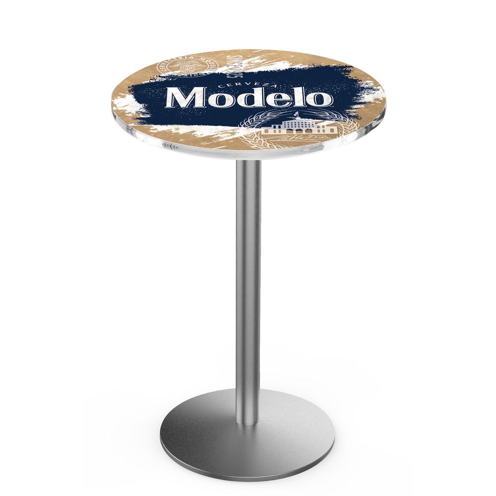 L214 Modelo (Splash) 42" Tall - 36" Top Pub Table with Stainless Finish. Picture 1