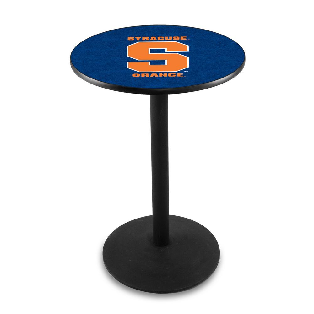 L214 Syracuse University 36" Tall - 36" Top Pub Table with Black Wrinkle Finish. Picture 1