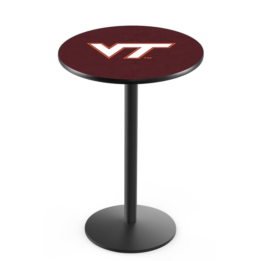 L214 Virginia Tech University 36" Tall - 36" Top Pub Table with Black Wrinkle Finish. Picture 1