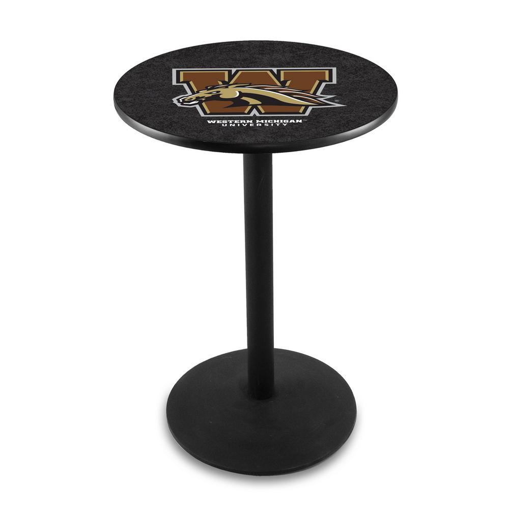 L214 Western Michigan University 36" Tall - 36" Top Pub Table with Black Wrinkle Finish. Picture 1