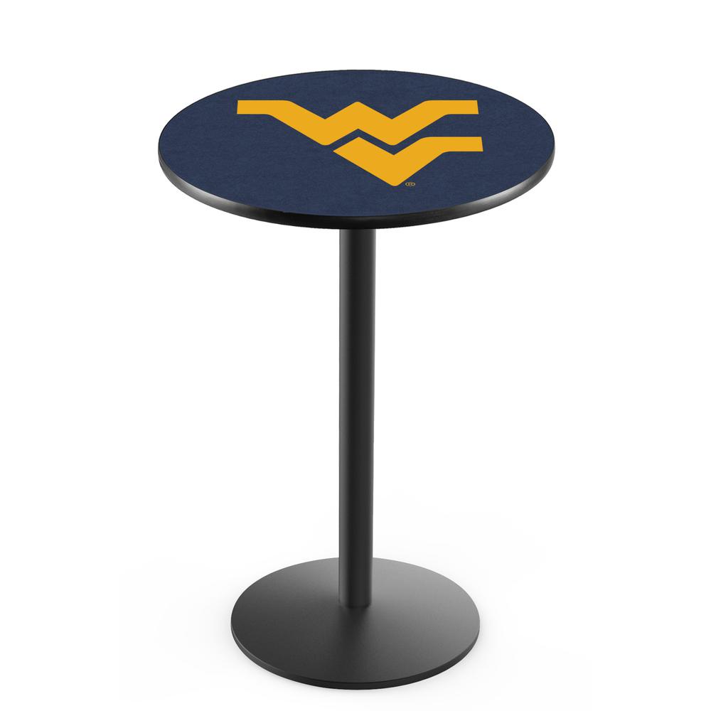 L214 West Virginia University 36' Tall - 36' Top Pub Table w/ Black Wrinkle Finish. Picture 1