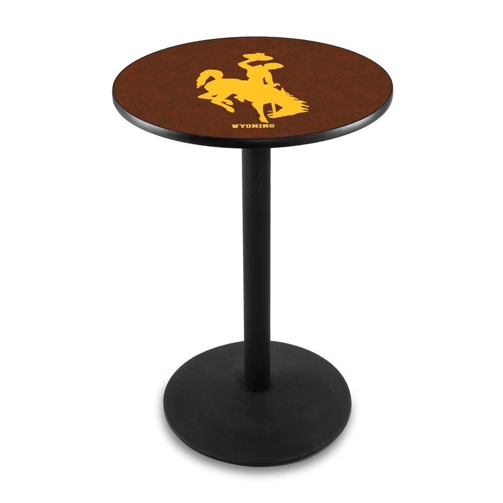 L214 University of Wyoming 36" Tall - 36" Top Pub Table with Black Wrinkle Finish. Picture 1