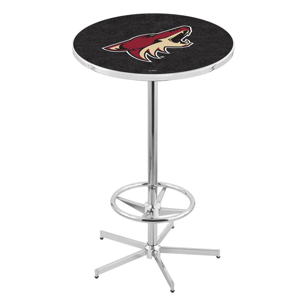 L216 Arizona Coyotes 42" Tall - 36" Top Pub Table with Chrome Finish (5547). Picture 1