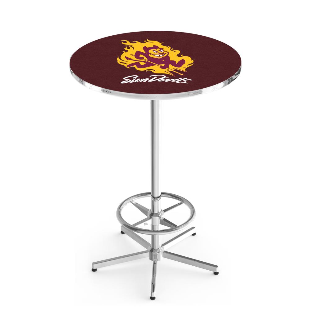 L216 Arizona State University (Sparky) 42" Tall - 36" Top Pub Table with Chrome Finish. Picture 1