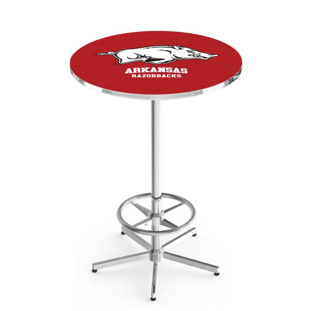 L216 University of Arkansas 42" Tall - 36" Top Pub Table with Chrome Finish. Picture 1