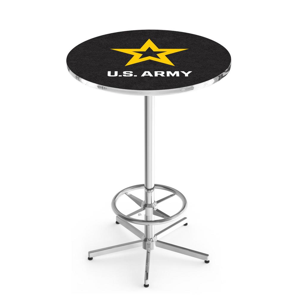 L216 United States Army 42" Tall - 36" Top Pub Table with Chrome Finish. Picture 1