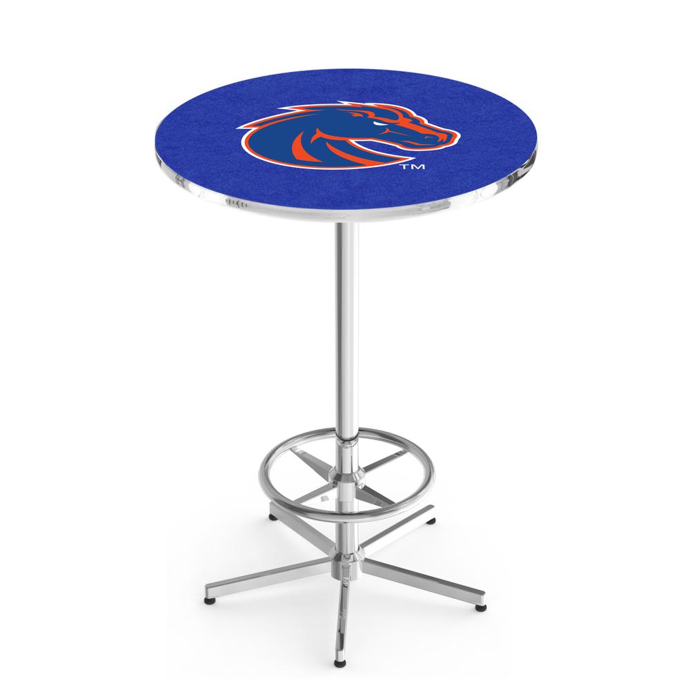 L216 Boise State University 42" Tall - 36" Top Pub Table with Chrome Finish. Picture 1