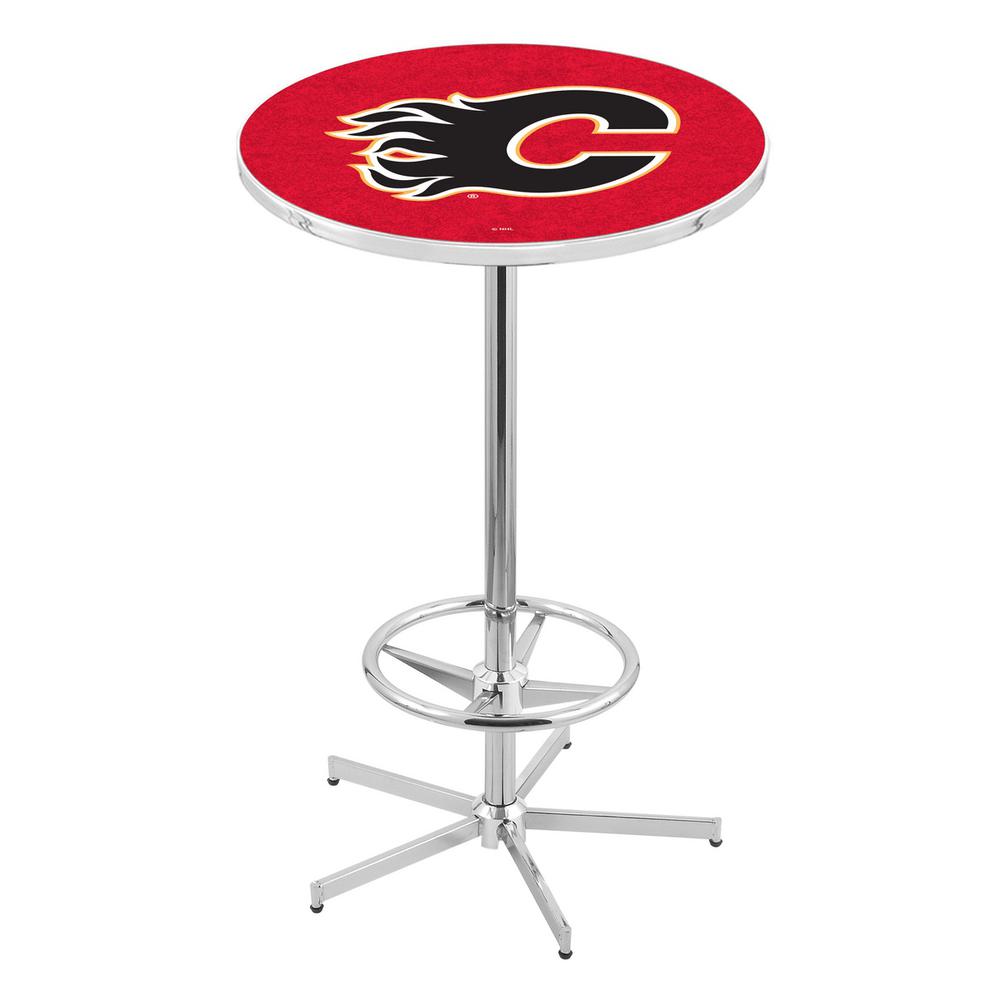 L216 Calgary Flames 42' Tall - 36' Top Pub Table w/ Chrome Finish (5691). Picture 1