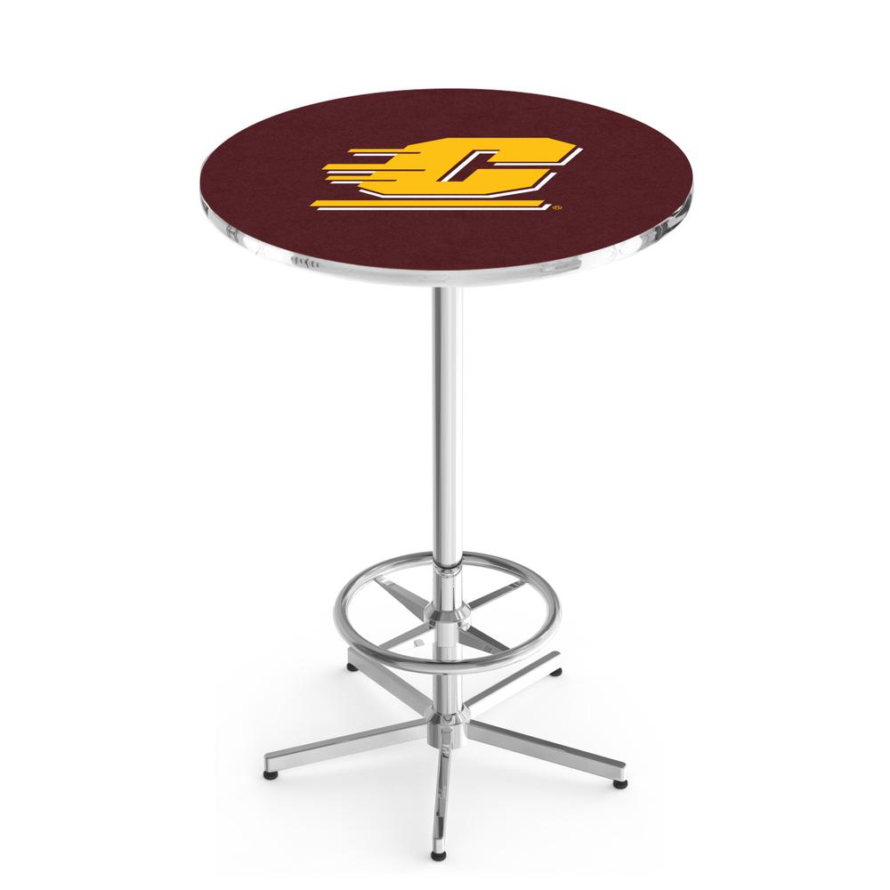 L216 Central Michigan University 42" Tall - 36" Top Pub Table with Chrome Finish. Picture 1