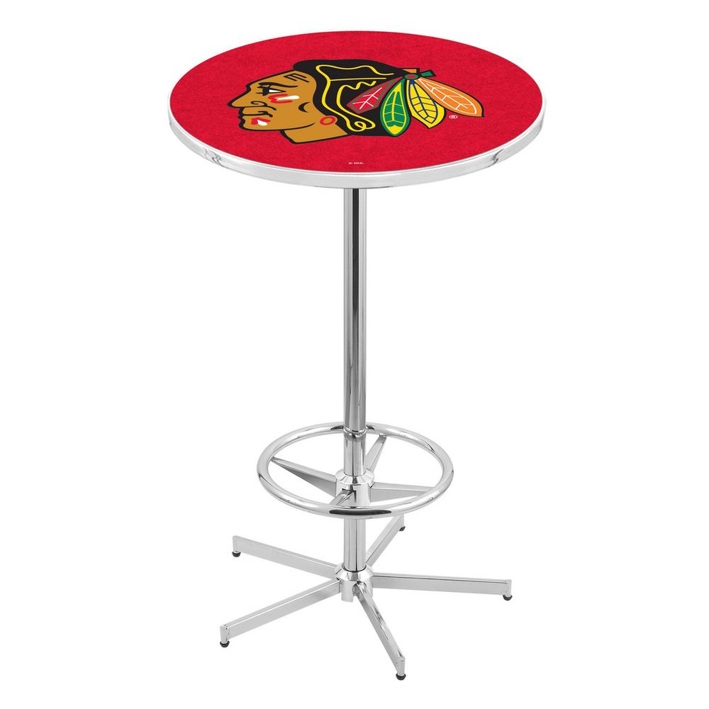 L216 Chicago Blackhawks (Red Background) 42' Tall - 36' Top Pub Table w/ Chrome Finish (5776). Picture 1