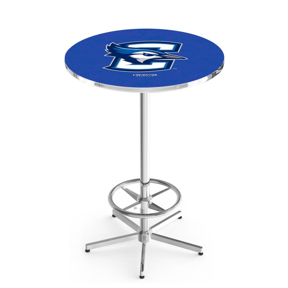 L216 Creighton University 42" Tall - 36" Top Pub Table with Chrome Finish. Picture 1