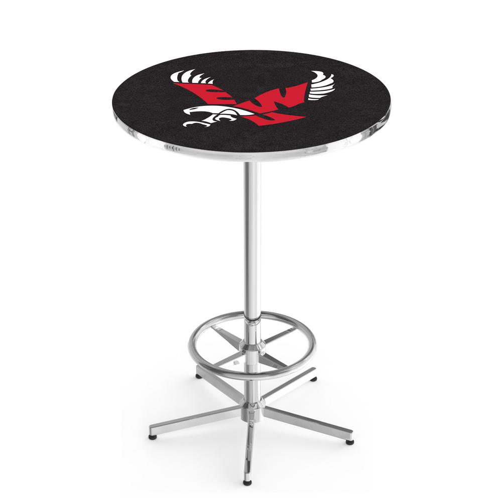 L216 Eastern Washington University 42" Tall - 36" Top Pub Table with Chrome Finish. Picture 1