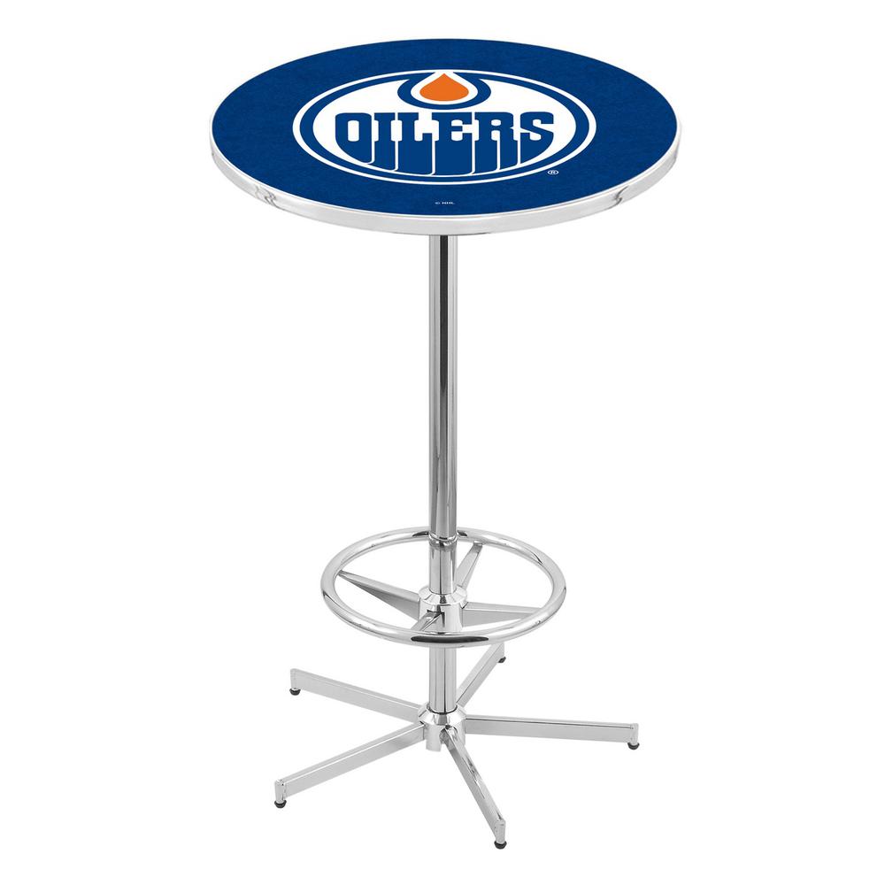 L216 Edmonton Oilers 42" Tall - 36" Top Pub Table with Chrome Finish (5943). Picture 1