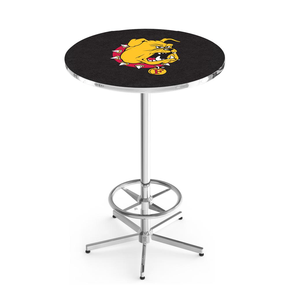 L216 Ferris State University 42" Tall - 36" Top Pub Table with Chrome Finish. Picture 1