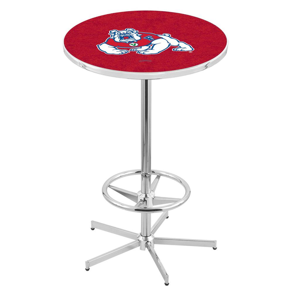 L216 Fresno State University 42" Tall - 36" Top Pub Table with Chrome Finish. Picture 1